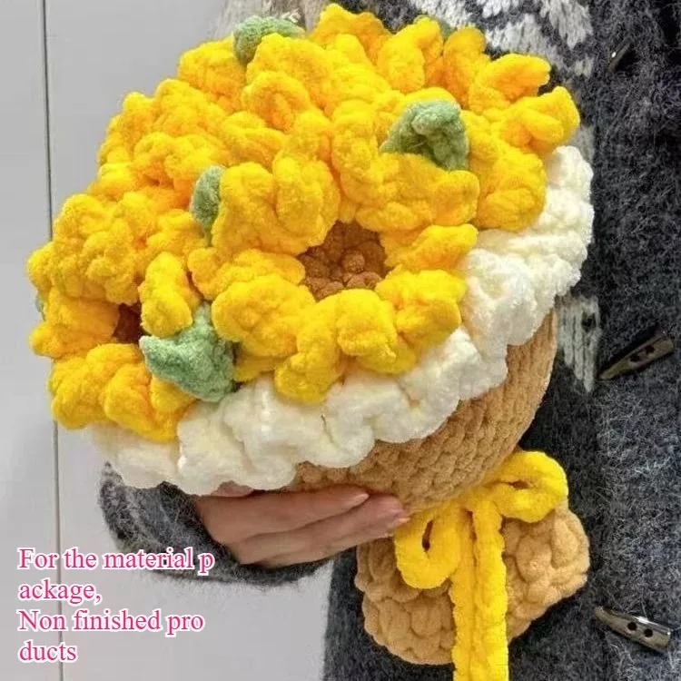 {Material Pack} Ice Thread Sunflower Yarn Bouquet Handmade DIY Hand Held Flower Weaving Homemade Crochet Hook Gift Girlfriend