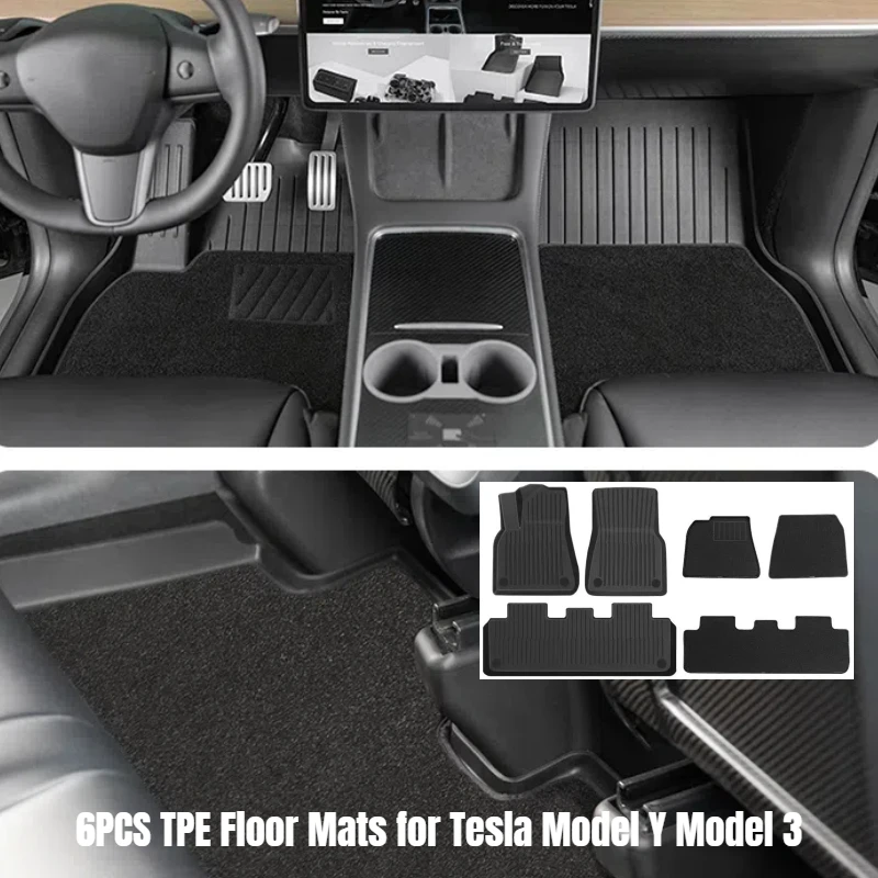 

For Tesla Model Y/Model 3 Double Layer Floor Mats 3D TPE Menis Carpet Velvet Waterproof Washable Two Layers Car Floor Pads 6PCS