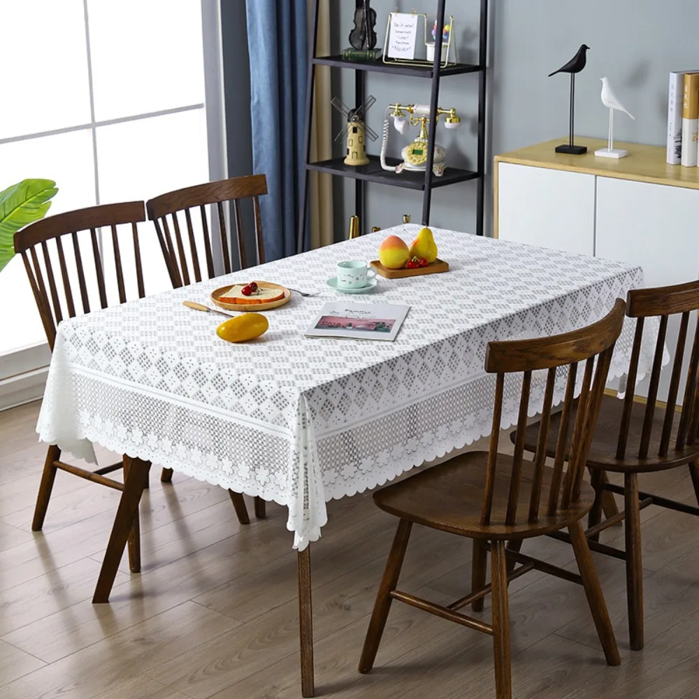 

Antique Lace Hollow Tablecloth Embroidered Floral European Table Linen Universal White Wedding Party Tablecloth Banquet