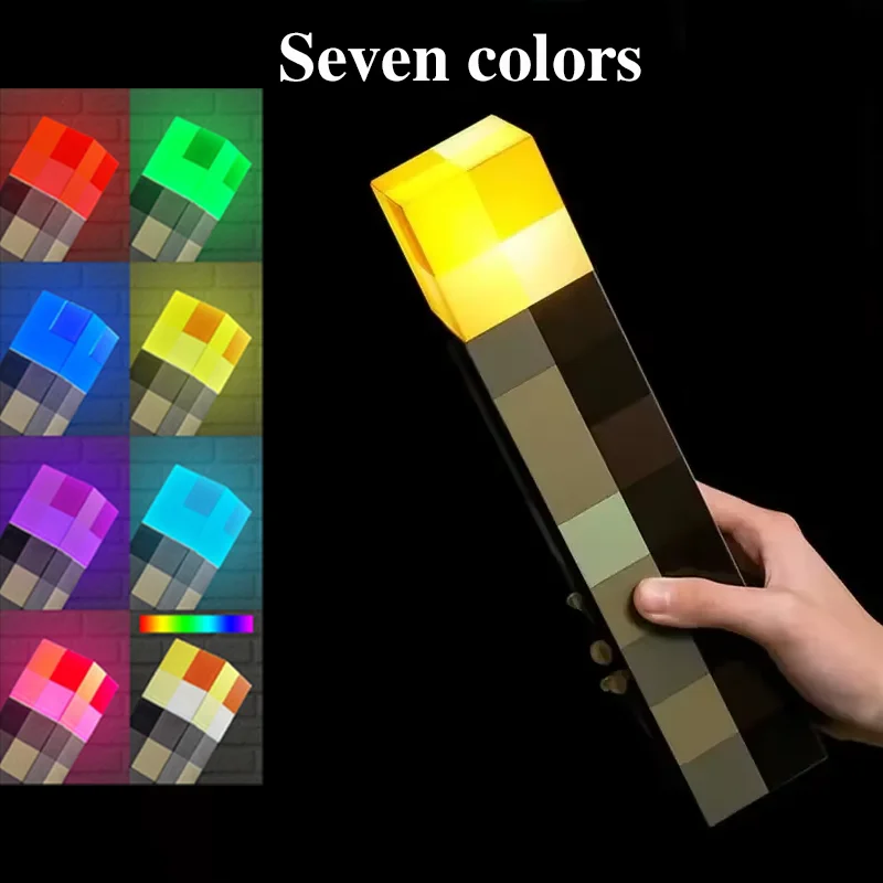 MC Game Torch Light Brownstone LED Night Light USB Rechargeable Bedroom Decoration Table Lamp Gifts Lamp for Kids Bedside Lamp