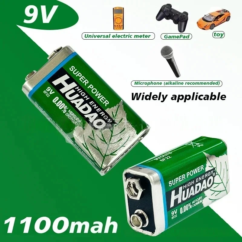 

High Capacity 9V Battery Alkaline and Carbon Zinc 6F22 1100mAh for Microphone Karaoke Toy Multimeter Alarm Household Devices