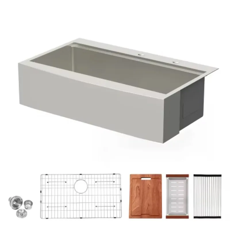 

ATV33x22 Inch Large Single Bowl Kitchen Sink With Drainboard, Apron Front American 304 Stainless Steel Commercial