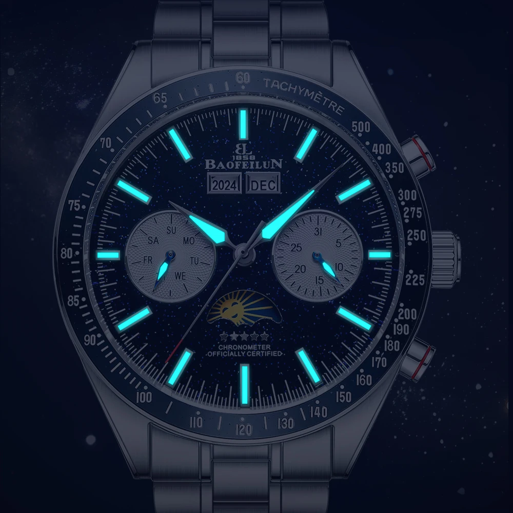 BAOFEILUN Moonwatch نمط ساعة أوتوماتيكية التقويم الكامل 42 مللي متر غالاكسي الهاتفي المعدنية كريستال 30 متر مقاوم للماء الفاخرة Reloj Hombre هدية