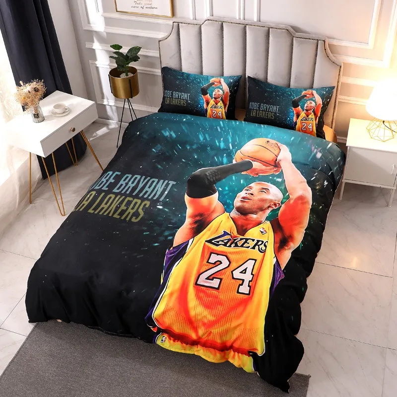 Juego de Ropa de Cama con Diseño de Estrella de Baloncesto de Dibujos Animados No. Funda de edredón y funda de almohada de baloncesto de 24 piezas, 2/3 unidades, recuerdo de estrella de baloncesto para adultos