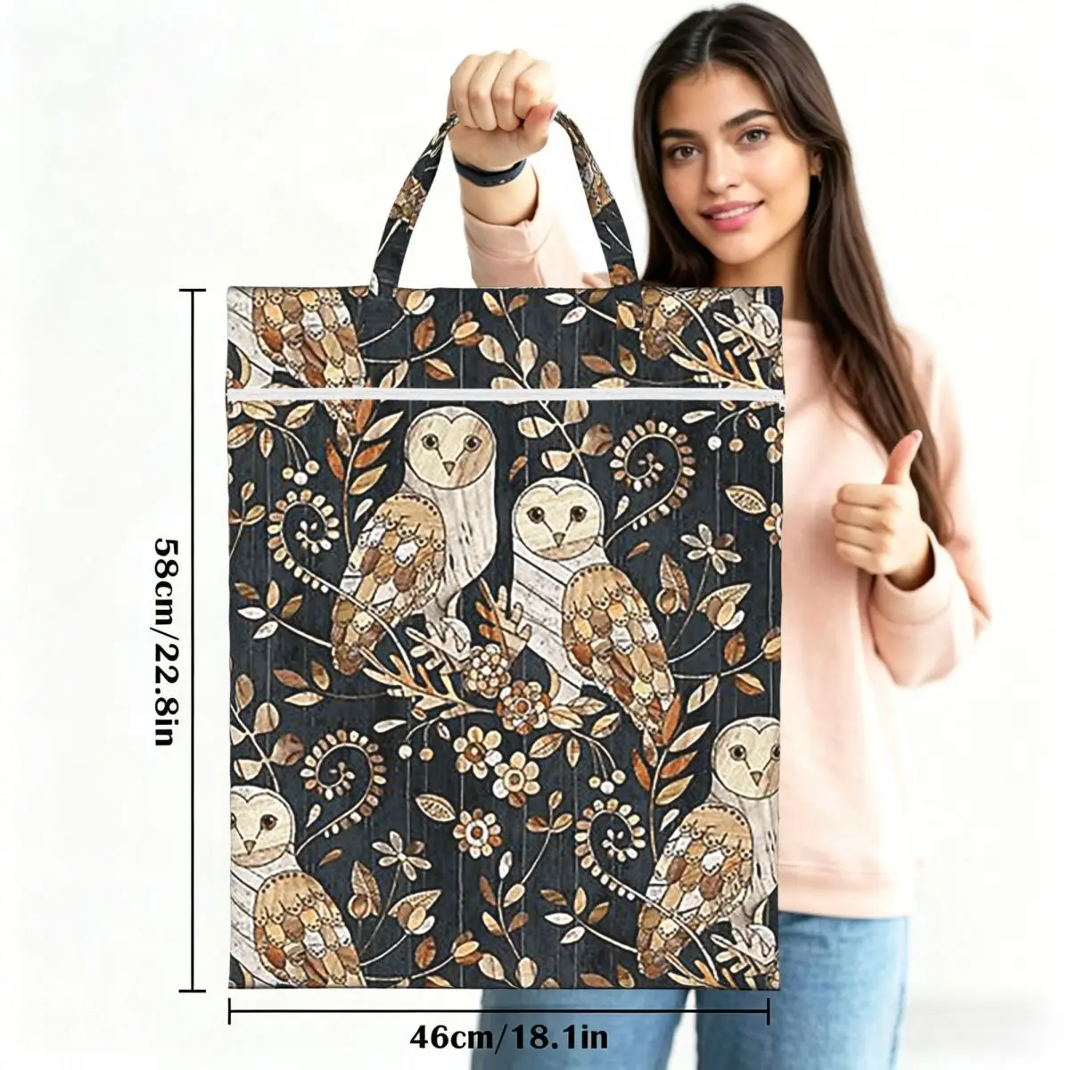 Wooden Wonderland Barn Owl Collag Travel Laundry Bag Waterproof Reusable Dirty Clothes Pouch Gym Yoga Vacation Washing Basket