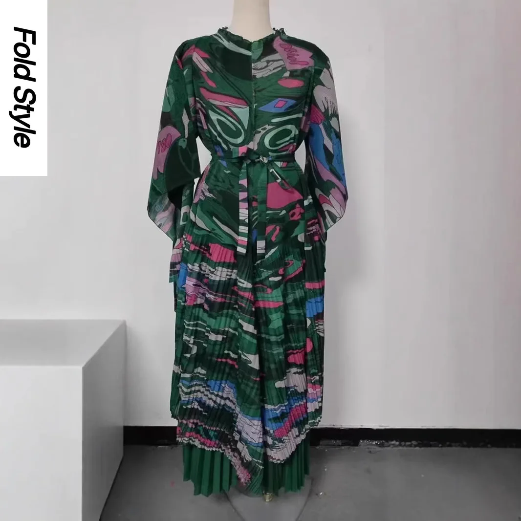 

2025 Africa's New Loose Women's Clothing Miyake Fashion Design Suit Temperament Printed Vacation Style Two-piece Set