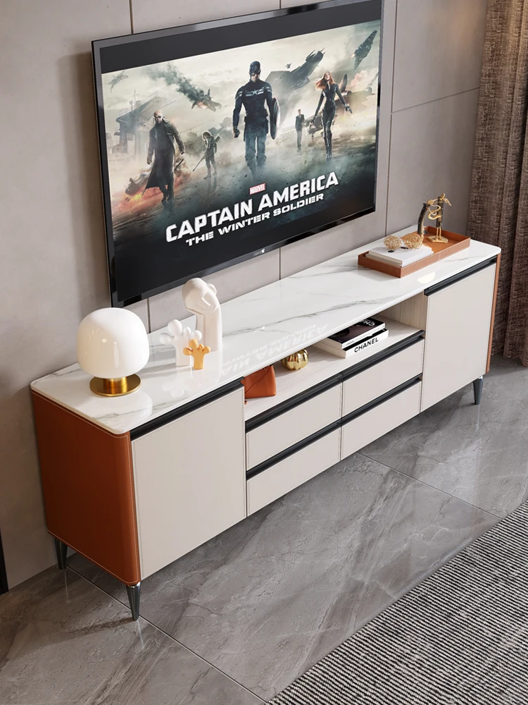 Saddle leather high-end TV cabinet, modern household small unit multi-functional storage cabinet, bedroom bed tail cabinet, high