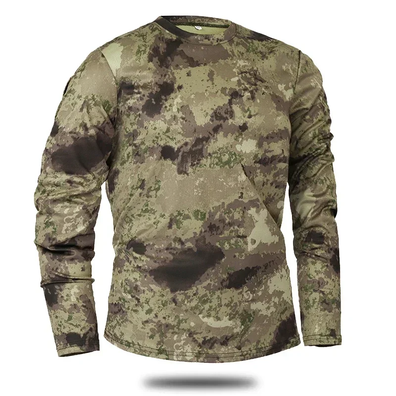 Herren Outdoor Camouflage T-Shirt Schnell trocknende Langarmkleidung zum Wandern Militärische taktische Jagd Camping