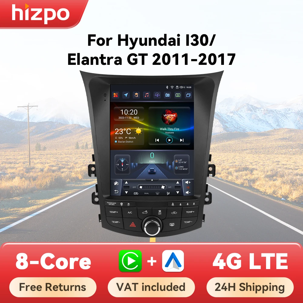 Hizpo 8Core WIFI Android14 Autoradio für Hyundai I30 Elantra GT 2011–2017 9,7 Zoll Multimedia Video Player Autoradio Carplay GPS
