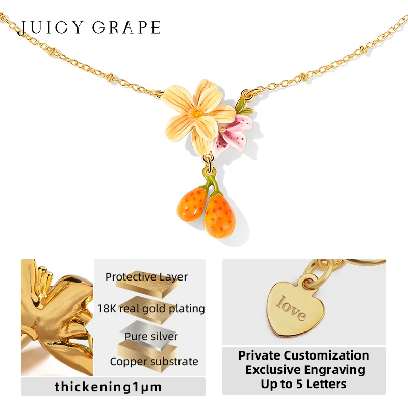 Fashion Luxury Enamel Flower Necklace Pear Blossom Fragrant Pear Necklace Pendant 18K Gold-Plated Neck Chain Girl Jewelry