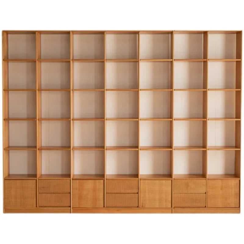 Nordic solid wood walnut bookcase study bookcase living room whole wall combination cabinet Japanese cherry wood floor cabinet