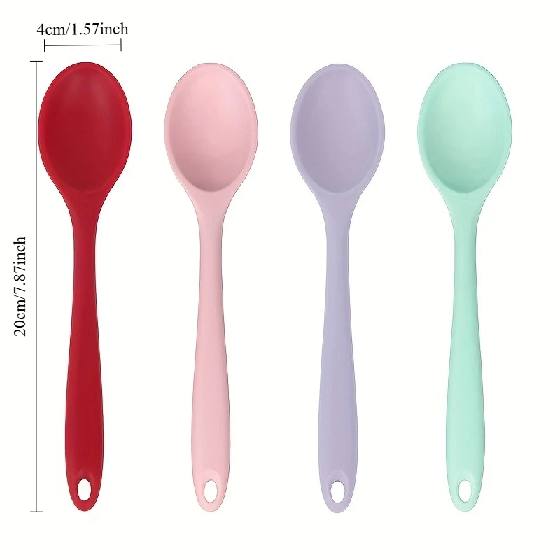 2pcs Silicone Spoons, 20cm Heat Resistant Spoons Nonstick Kitchen Spoons Silicone Tea Spoon for Kitchen Cooking Baking Stirring