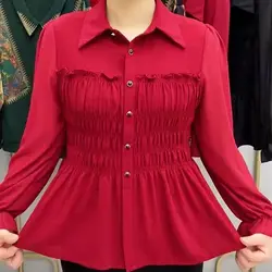 Spring New Style Temperament Shirt Long Sleeved Fashionable and Versatile Stylish and Slimming Mother's Base Top