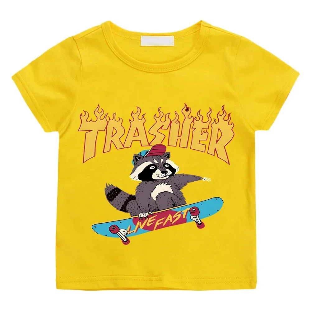 Trasher Painting Summer Clothing Creative T-shirt Boys Baby Girls Kids Clothes Tshirt Youth Brand Short Sleeve Tees Tops Kawaii