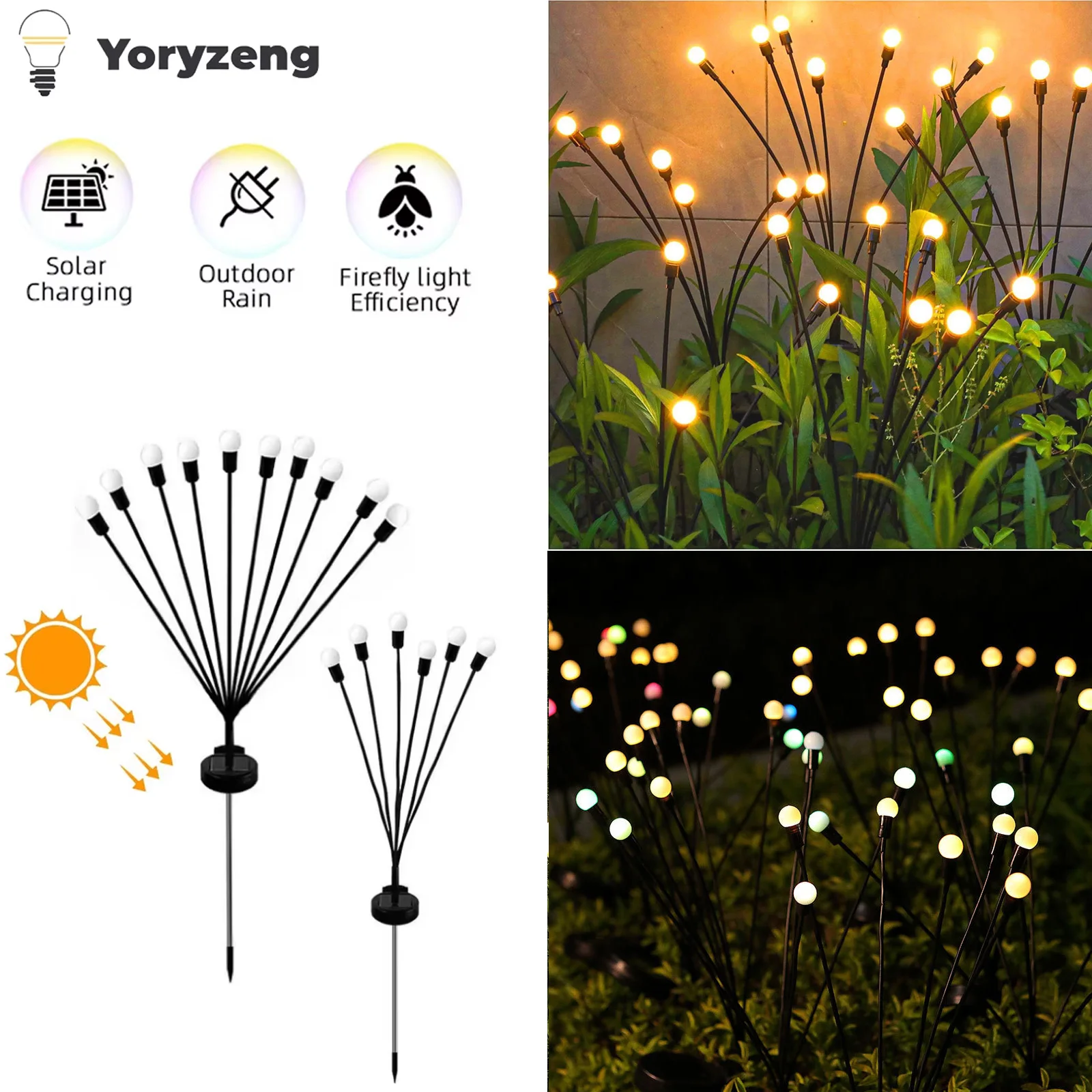 2Pcs Solar Powered 6/8/10 LED Firefly FairyLight Lights Vibrant Swaying Outdoor Lighting For Garden Landscape Pathway Decoration