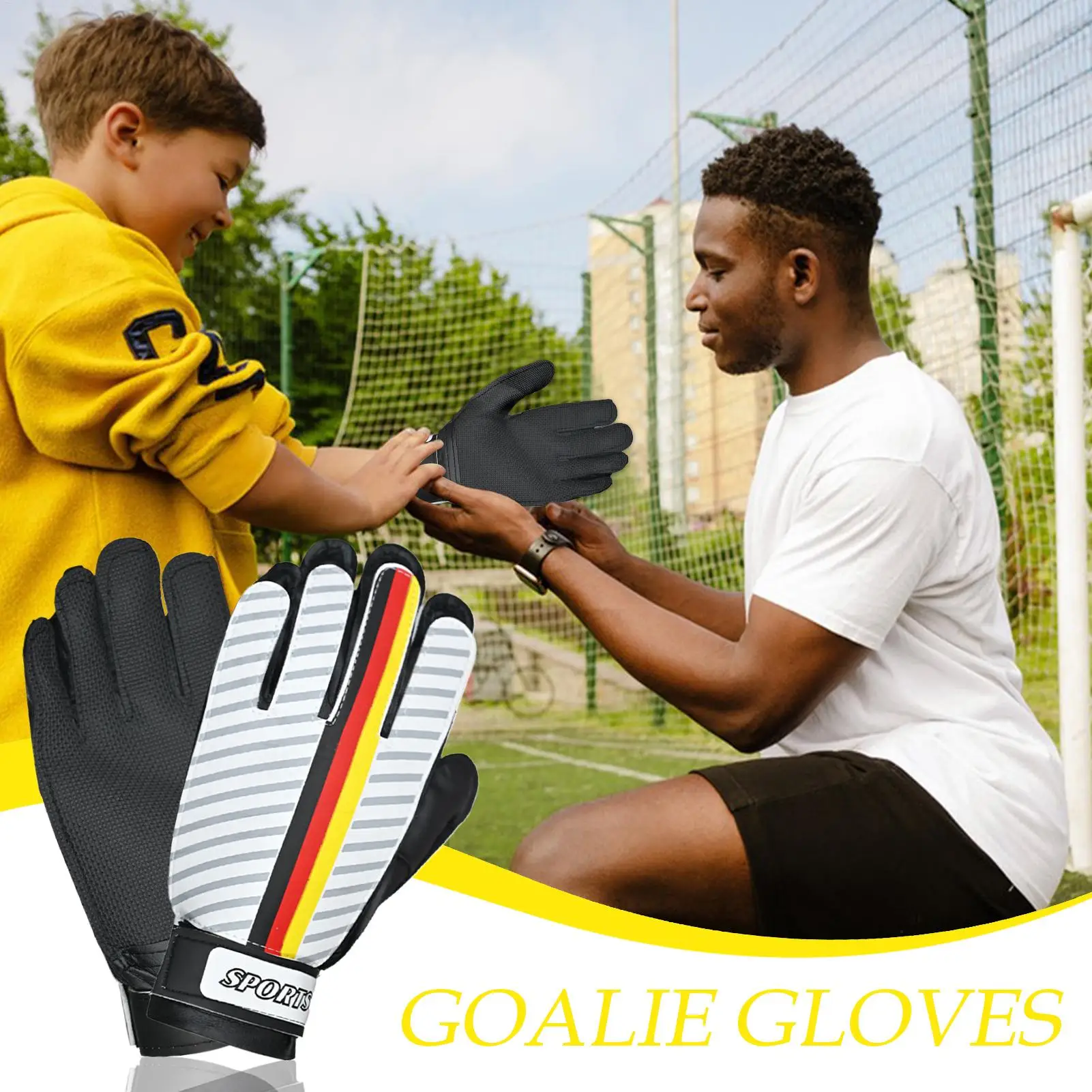 

Football Gloves 1 Pair Youth Goalie Gloves Goalkeeper Shock Absorption Padded Football Player Training Equipment For Practice