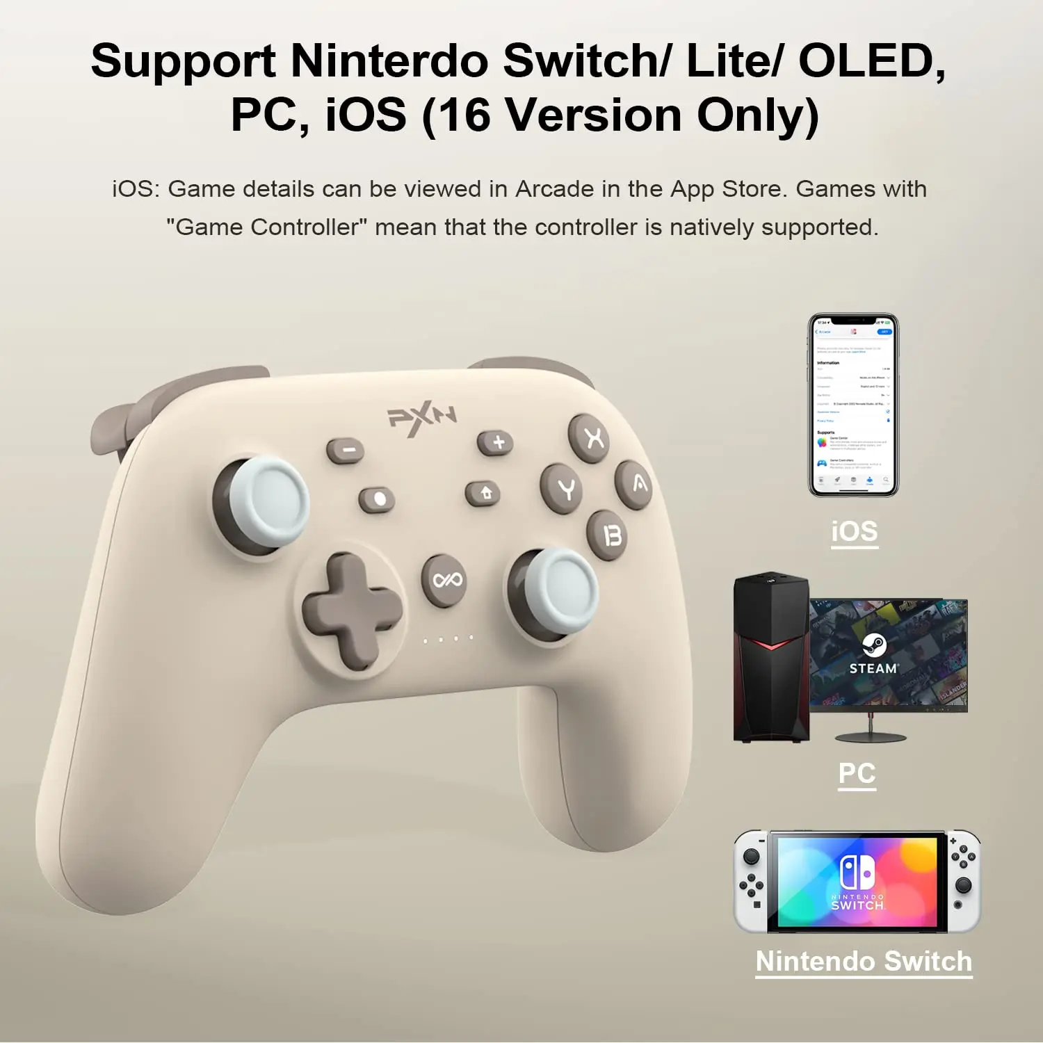 PXN P50 Gamepad Bluetooth nirkabel, saklar pengontrol Game iOS 16 dengan getaran Fungsi TURBO Joystick PC untuk Windows 7/8/10/11