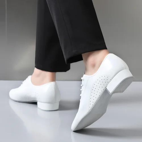 Imagen 2 del producto Nuevas de cuero blanco para hombre, zapatos de baile latino, salón de baile moderno, tango, zapatos de baile estándar nacional para hombre, zapatos deportivos para hombre