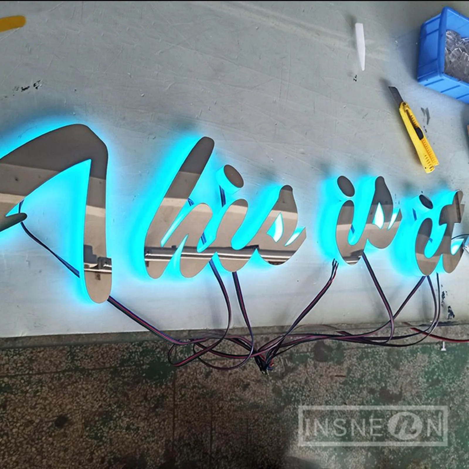 3D LED Sign Mirror Polished Brush Backlit Halo Luminous Character Indoor Wall Decor Commercial Shop Light Sign