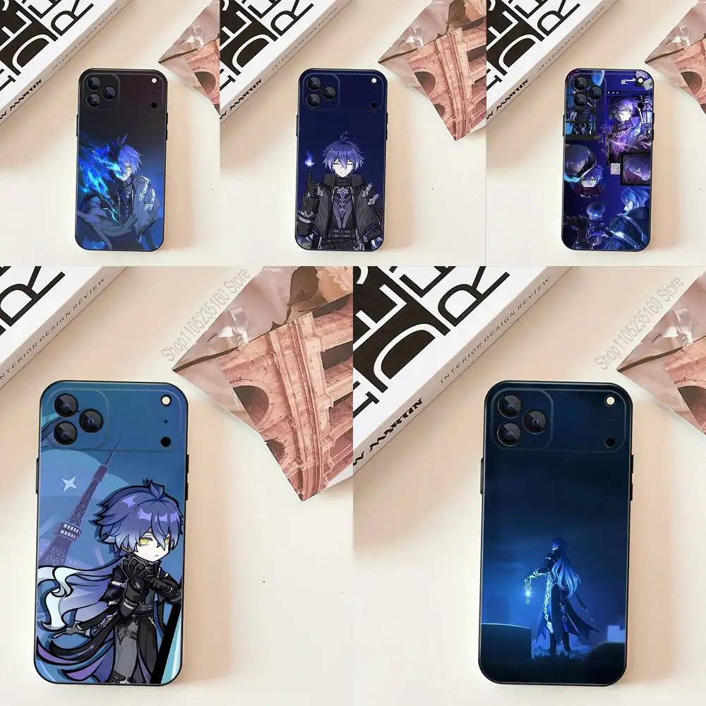 

G-Genshin Impact F-Flins Phone Case For iPhone 11,12,13,14,15,16,17,Pro,Max,Plus,E,SE4,Air,Mini Black Soft Cover