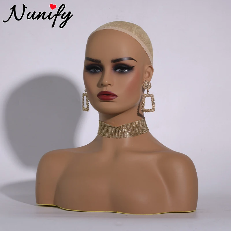Nunify أوروبا عارضة أزياء واقعية رئيس مع الكتفين 1 قطعة الشفاه الحمراء نصف الجسم شعر مستعار المعرضة رئيس لعرض شعر مستعار مجوهرات القرط