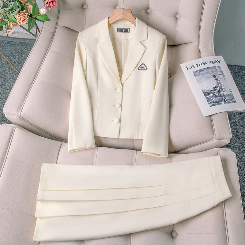 ZJYT Autumn Fashion Blazer Suit with Skirt 2 Pieces Women Outfit Office Lady Work Wear Long Sleeve Jacket Suit Korean Dress Sets