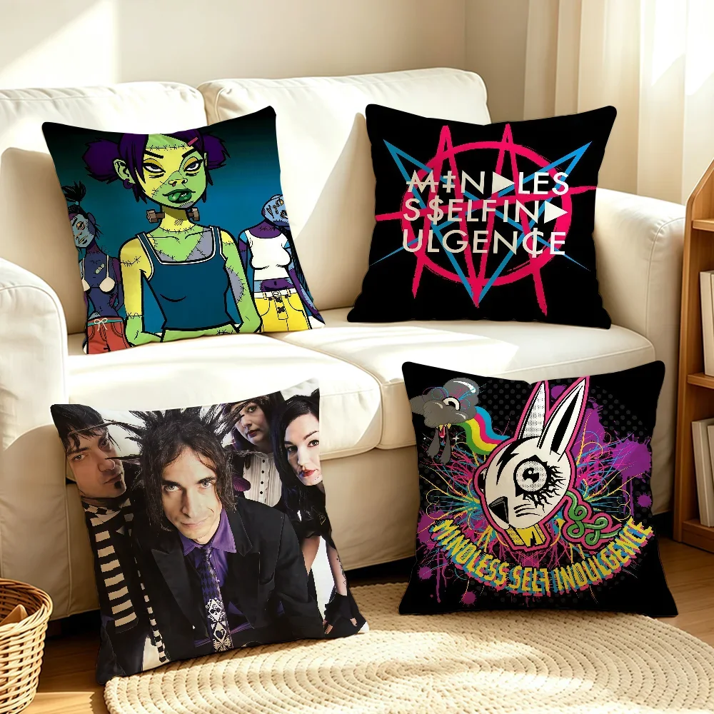 Band M-Mindless S-Self I-Indulgence-S cushion cover Soft Smooth Hidden Zipper Washable Decorative Couch Office Housewarming Gift