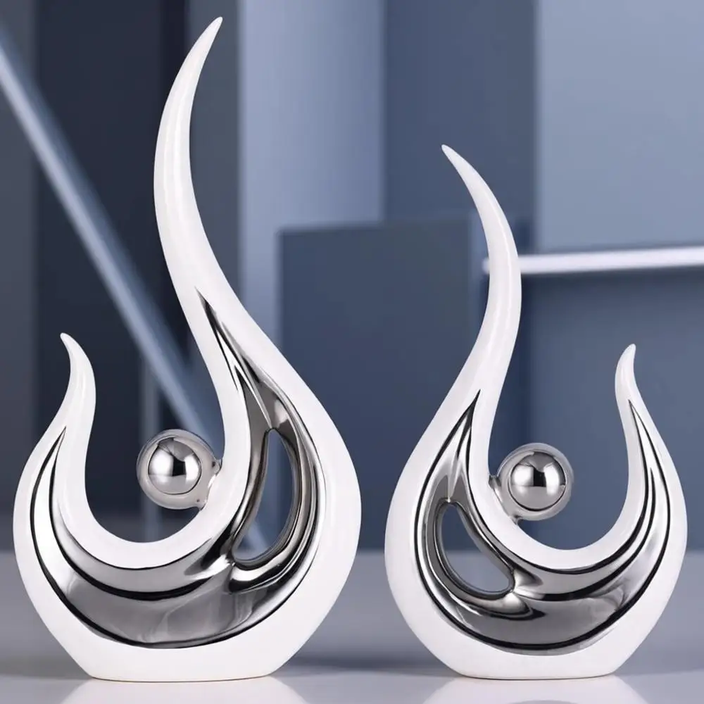 

2 шт. белых серебряных статуэток в абстрактном стиле для элегантного домашнего декора, подходят для каминных полок, книжных шкафов и центральных элементов обеденных столов.