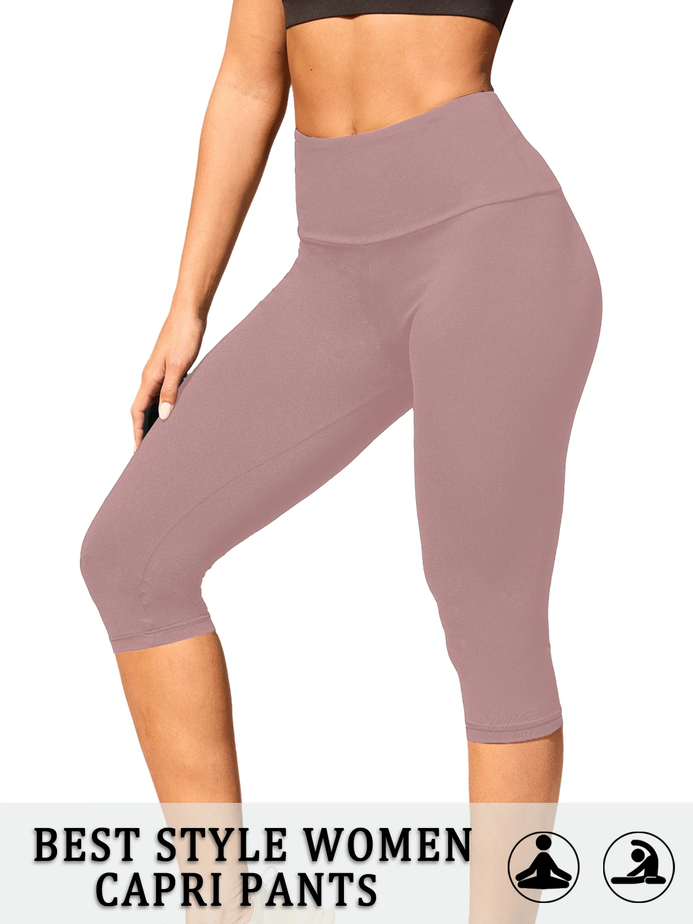 Damen High-Waist Caprihose, superweich, nicht durchsichtig, für Workout, Yoga, Laufen, Sport, Push-up, Fitness-Leggings – Detail 12