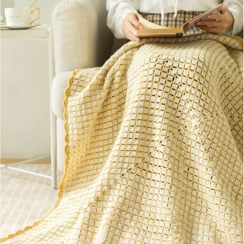 Susan's Family DIY Crochet Blanket Kit Square Checked Blanket Material Package Knitting and Crochet Kit Craft Home Decor