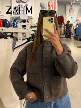 Elegant Knit Solid Women Cardigan O Neck Full Sleeve Single Breasted All-match Pocket  Lady Jacket 2026 Spring Female Knitwear
