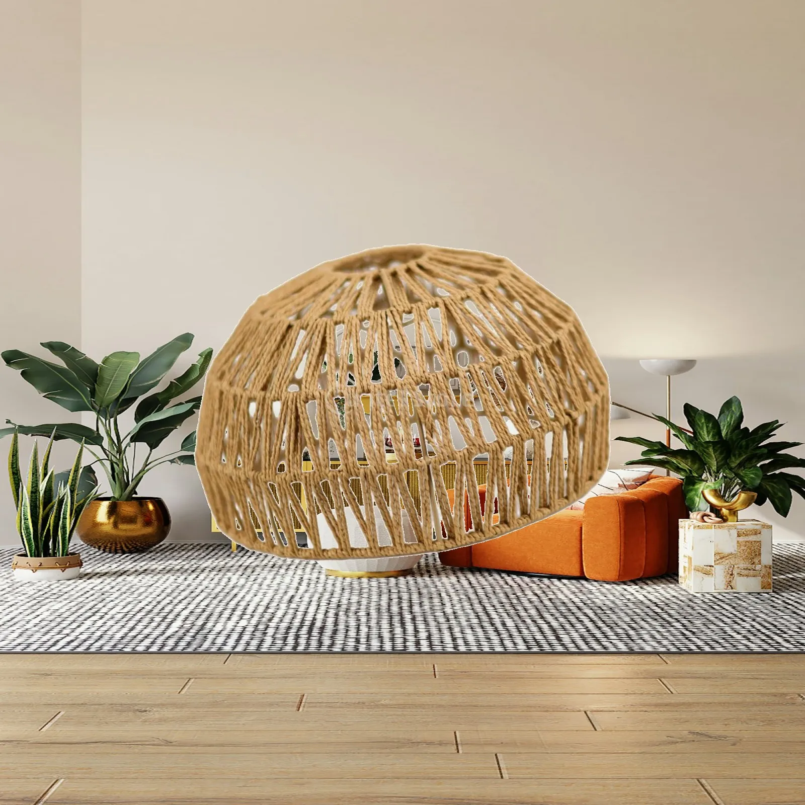 Retro Style Pendant Lamp Shade Paper Rope Rattan Woven Wicker Decoration