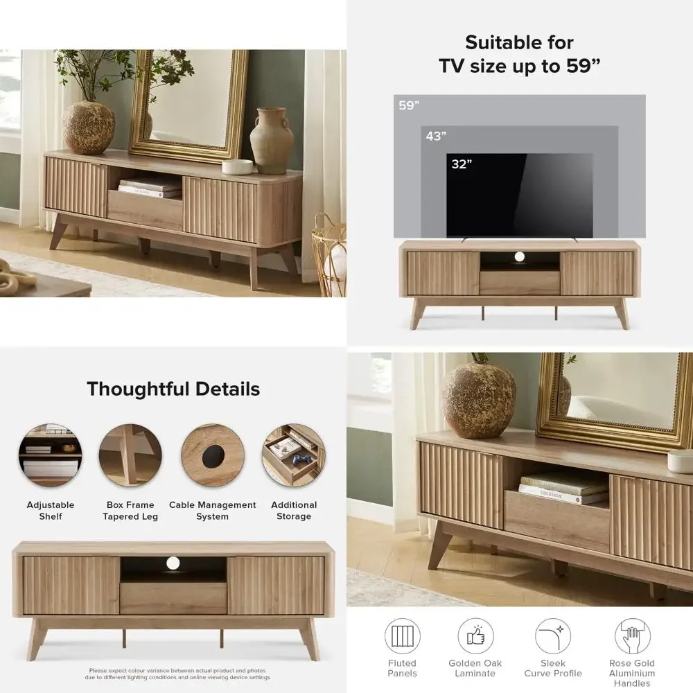 [¡Envío gratis ¡Compre ahora! ]Soporte para TV moderno de mediados de siglo Brooklyn, para televisores de hasta 50” / 59" panel de forma ondulada, elegante perfil curvo con un