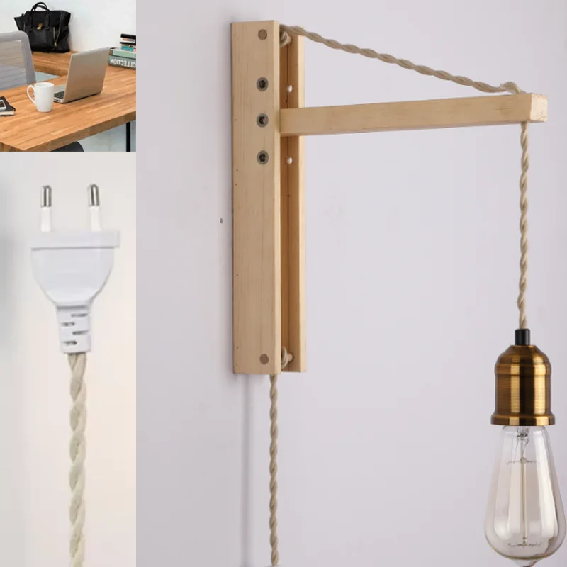 

Mount Natural Wood Bracket Wall Light Nordic Creative LED Wall Lamp Foldable Adjustable height Wall lights Room decoration lamps