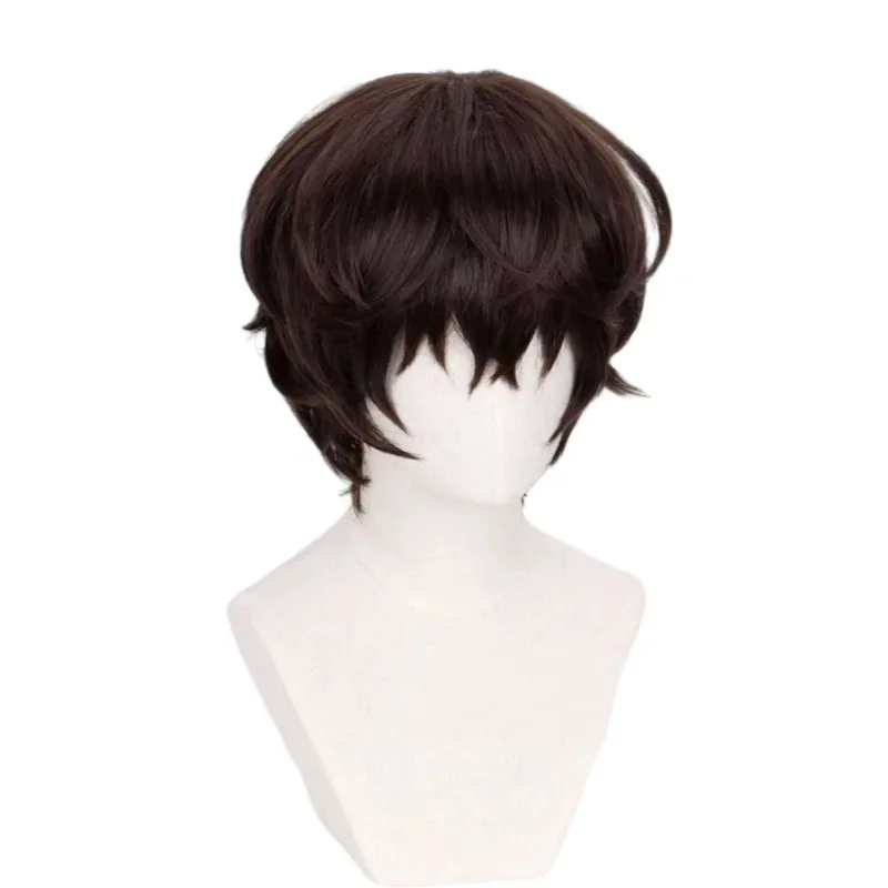 Парик Дазай Осаму, аниме Бунго, бродячие собаки, косплей, короткие коричневые термостойкие волосы, парики, галстук-боло, ожерелье, бесплатные колпачки, 3 дюйма, 6, 8 дюймов