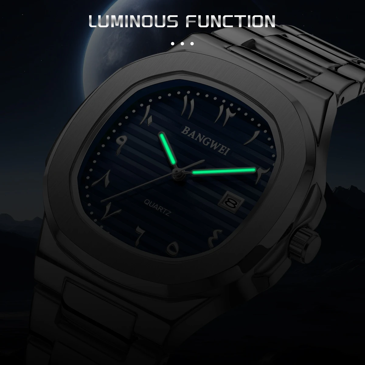 BANGWEI أفضل العلامات التجارية الفاخرة ساعات رجالي الفولاذ المقاوم للصدأ ساعة الأعمال الفاخرة مضيئة مقاوم للماء التقويم كوارتز ساعة يد رجالي #2