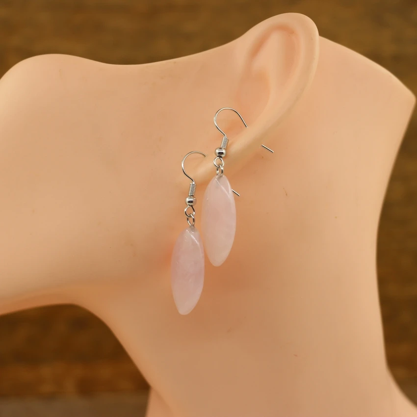 Natural Stone Olivary Earrings Healing Crystal Quartz Lapis Oval Bead Dangle Hook Eardrop Reiki Jewelry Women Gift QC7038