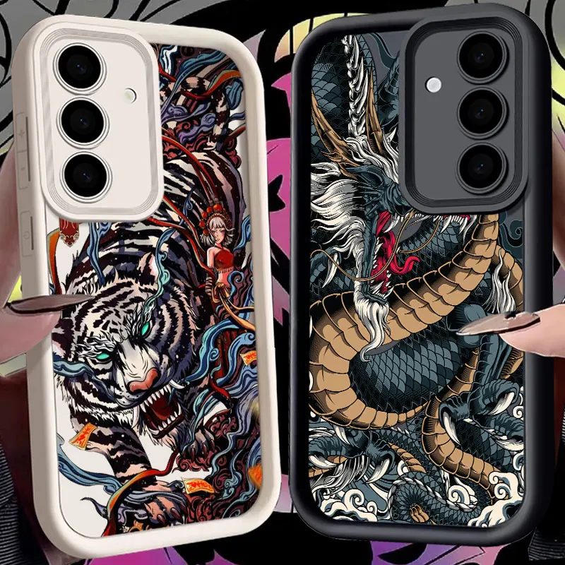 

Phone Case For Samsung S26 S25 S24 S23 S21 S20 Ultra Cool Tiger Dragon Cloud Pattern Funda For Galaxy S25 S24 FE S26 Plus Cover
