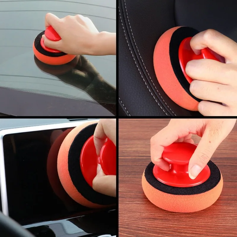 Car Waxing Sponge Set 4 Inch Car Wax Applicator Pads Red Handle Soft Sponge Applicators Foam Wax Pad Car Polishing Cleaning Tool