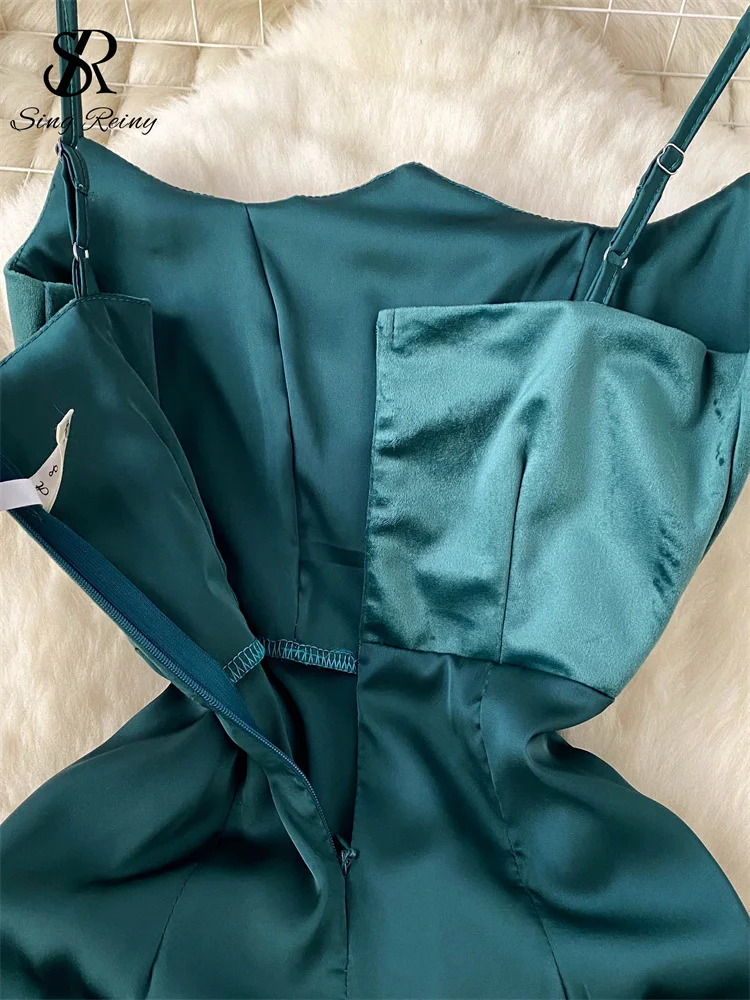 SINGREINY 2025 イブニングパーティードレス女性スパゲッティストラップバックレスジッパーノースリーブボディコン最新サテンシニアスリムロングドレス