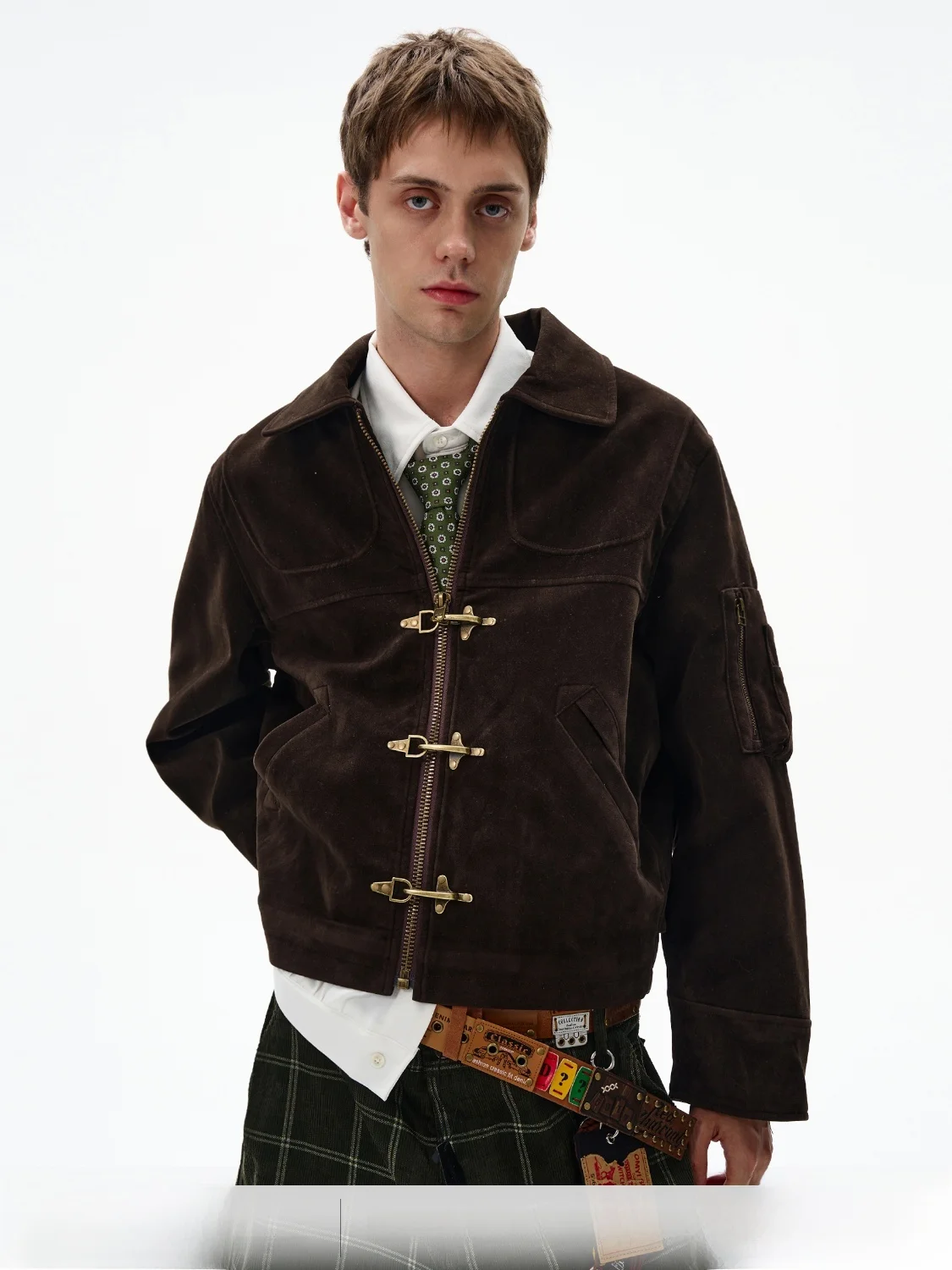 

Винтажная замшевая куртка MADWITCH, мужская лоскутная куртка Aircrt Bule Jaet, молодежная повседневная осенне-зимняя модная застежка-молния