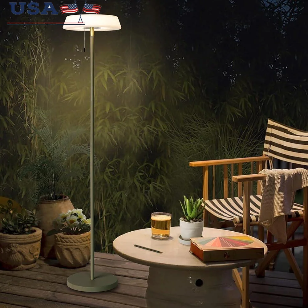 Solar LED Outdoor Floor Lamp Waterproof Portable Dimmable Cordless USB Rechargeable Adjustable Height Night Light Garden Deck