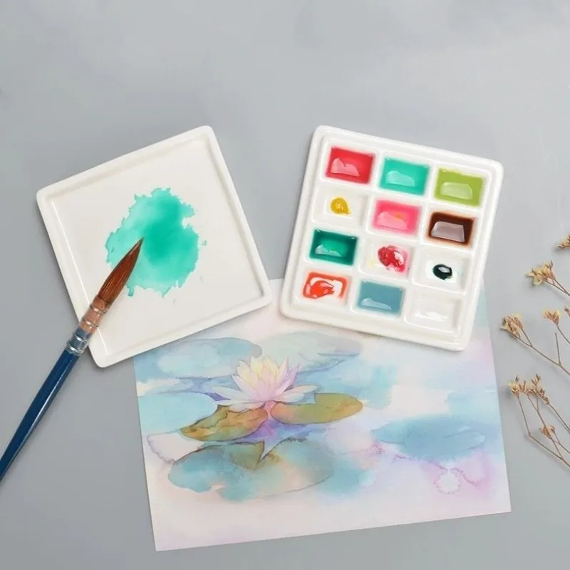正方形のセラミックパレット,12グリッド,学生,屋外,アクリル絵の具,水彩画,特別なツール