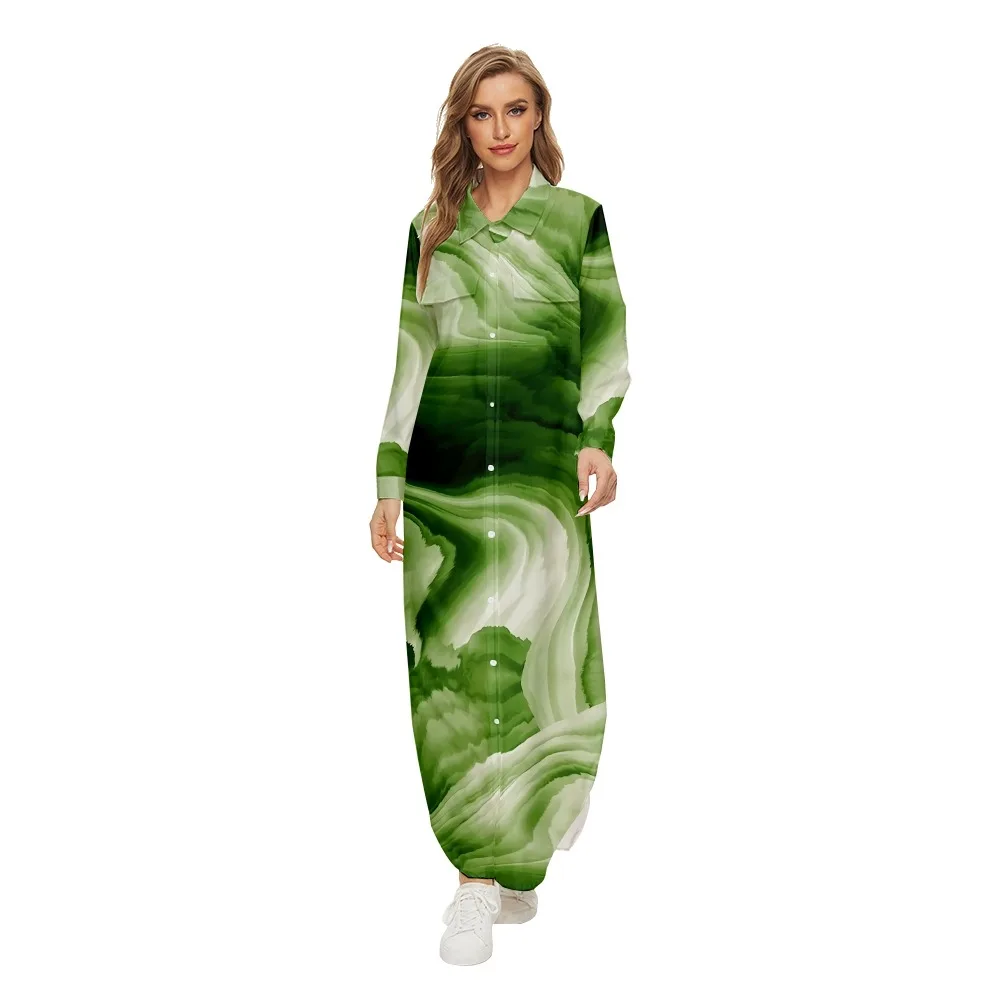 

SOJINM Elegant Ladies Dresses Green Print Long Dress Women Single Button Spring Party Dress Loose Irregular Maxi Beach Dress