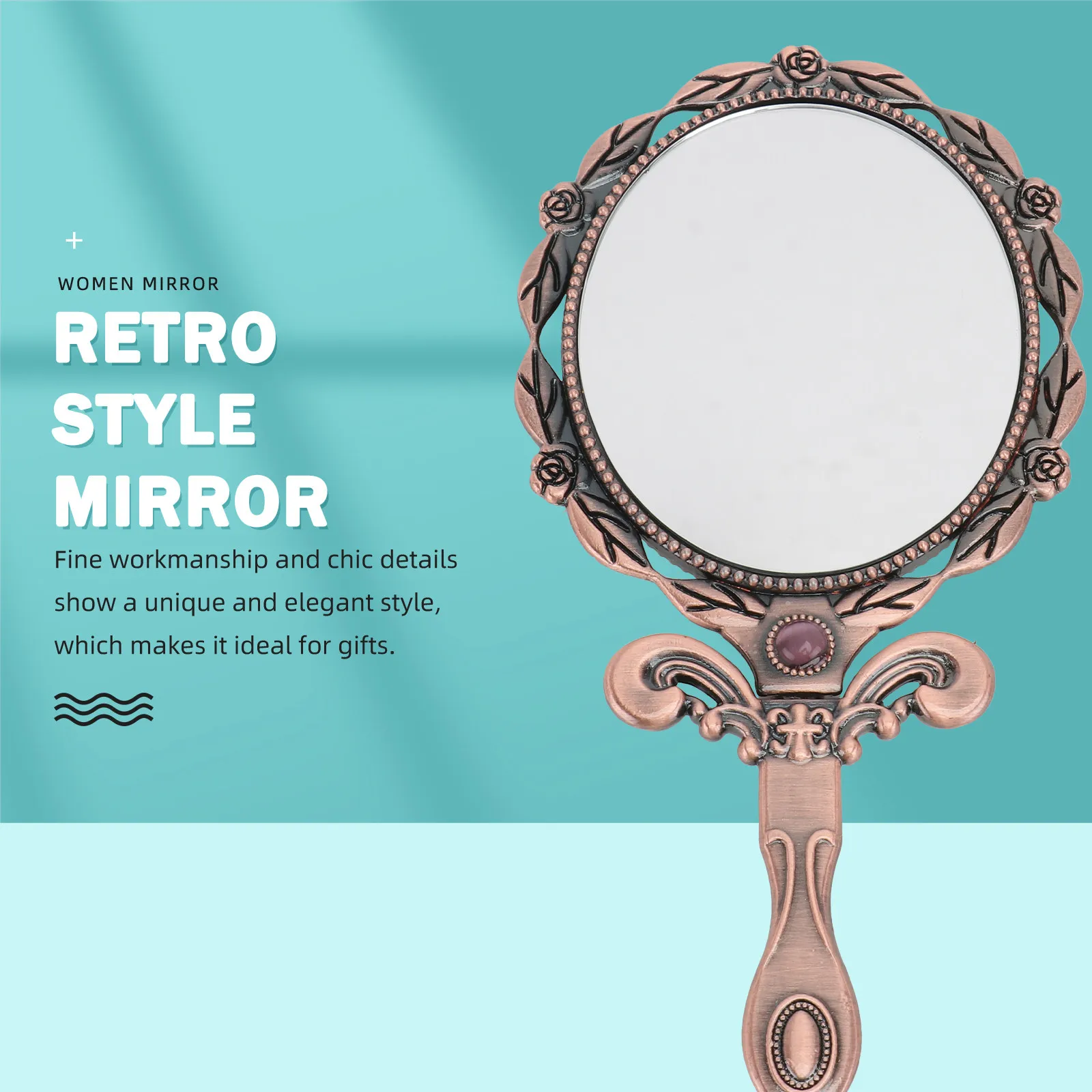 

Винтажное складное карманное зеркало для макияжа с маленькой ручкой, компактное, для женщин, для путешествий, бронзовое, овальное, легкое, портативное