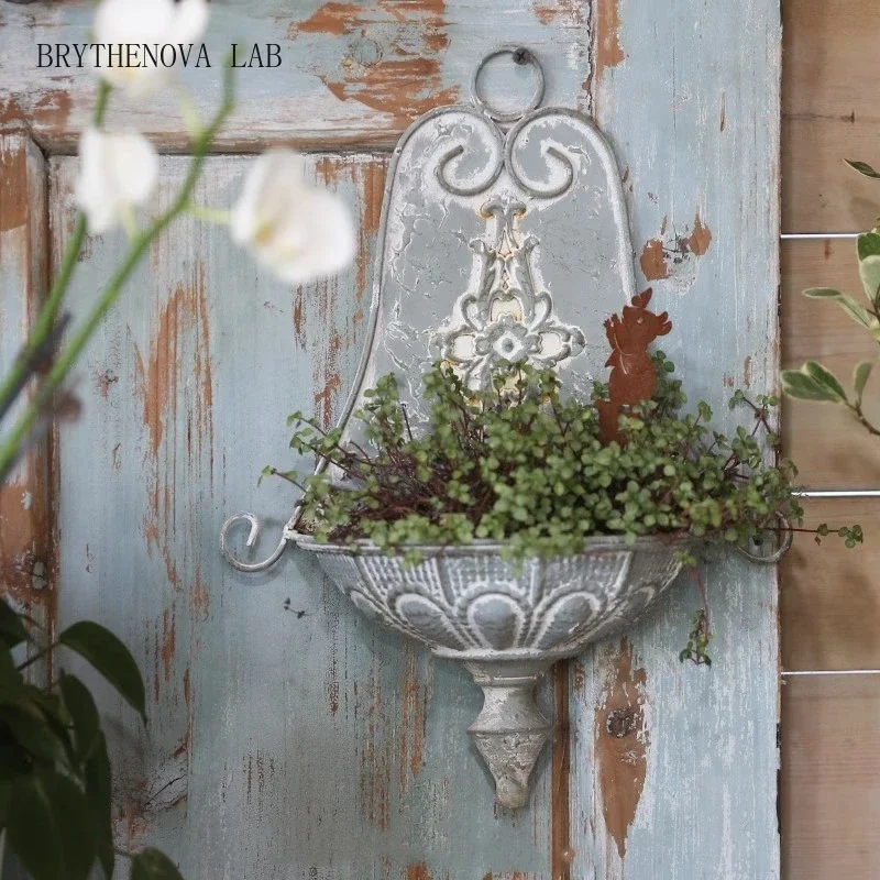 Hat Shape Wall Mounted Flower Basket Metal Ironwork Home Garden Furnishings Ornaments Printed Relief Wall Flower Pot Decorate