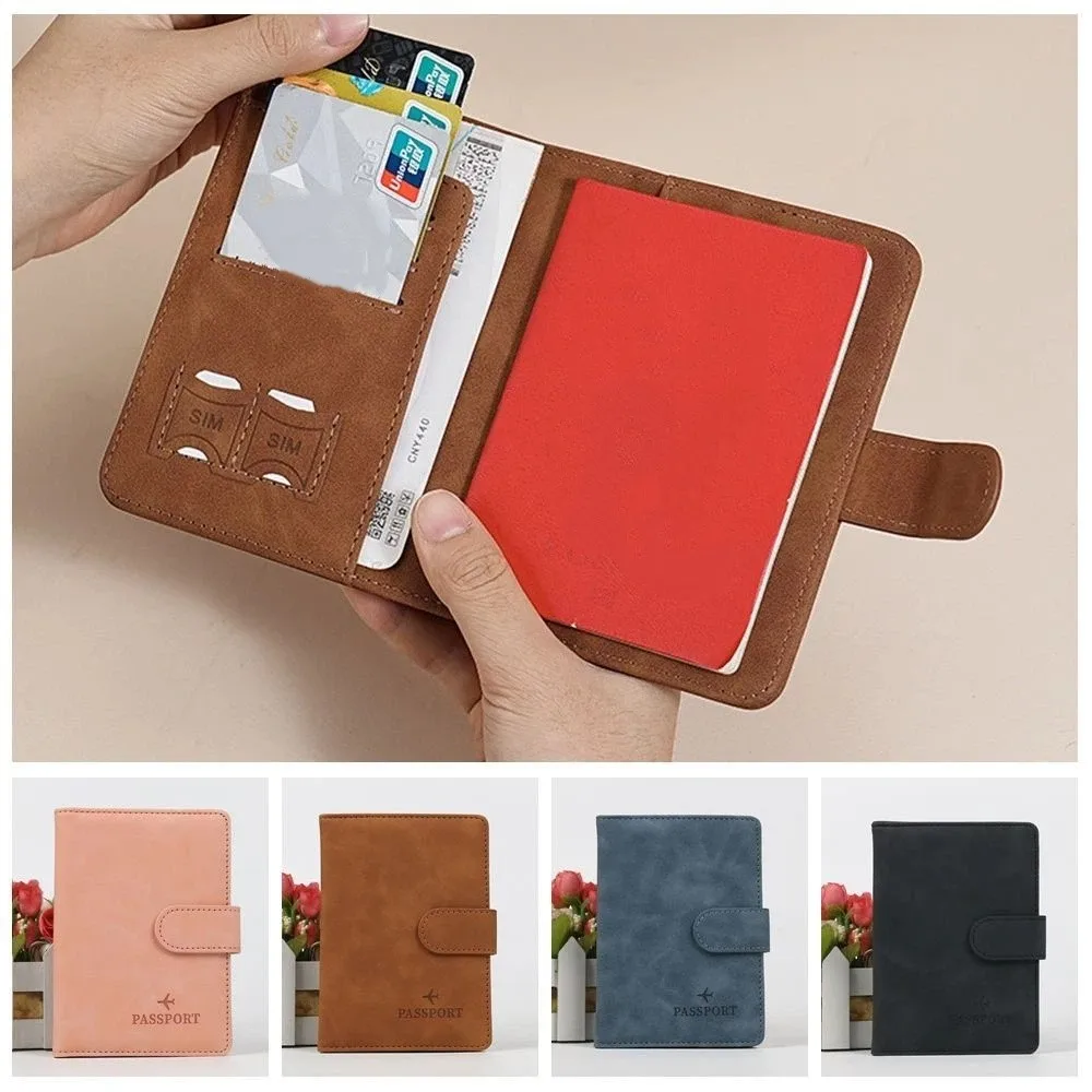

Solid Color Leather Passport Holder Airplane Check-in Multifunctional Certificate Storage Bag Ticket Holder Card Case