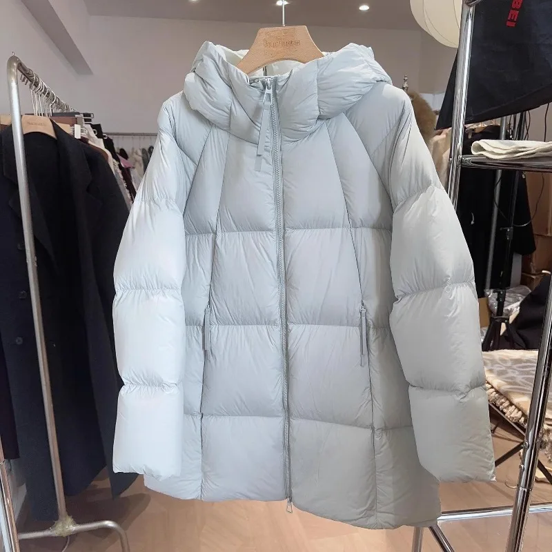 Women's Winter Down Jacket White Duck Down Hooded Zipper Warm Thickened Vintage Simple Comfortable Leisure Soft Niche Versatile
