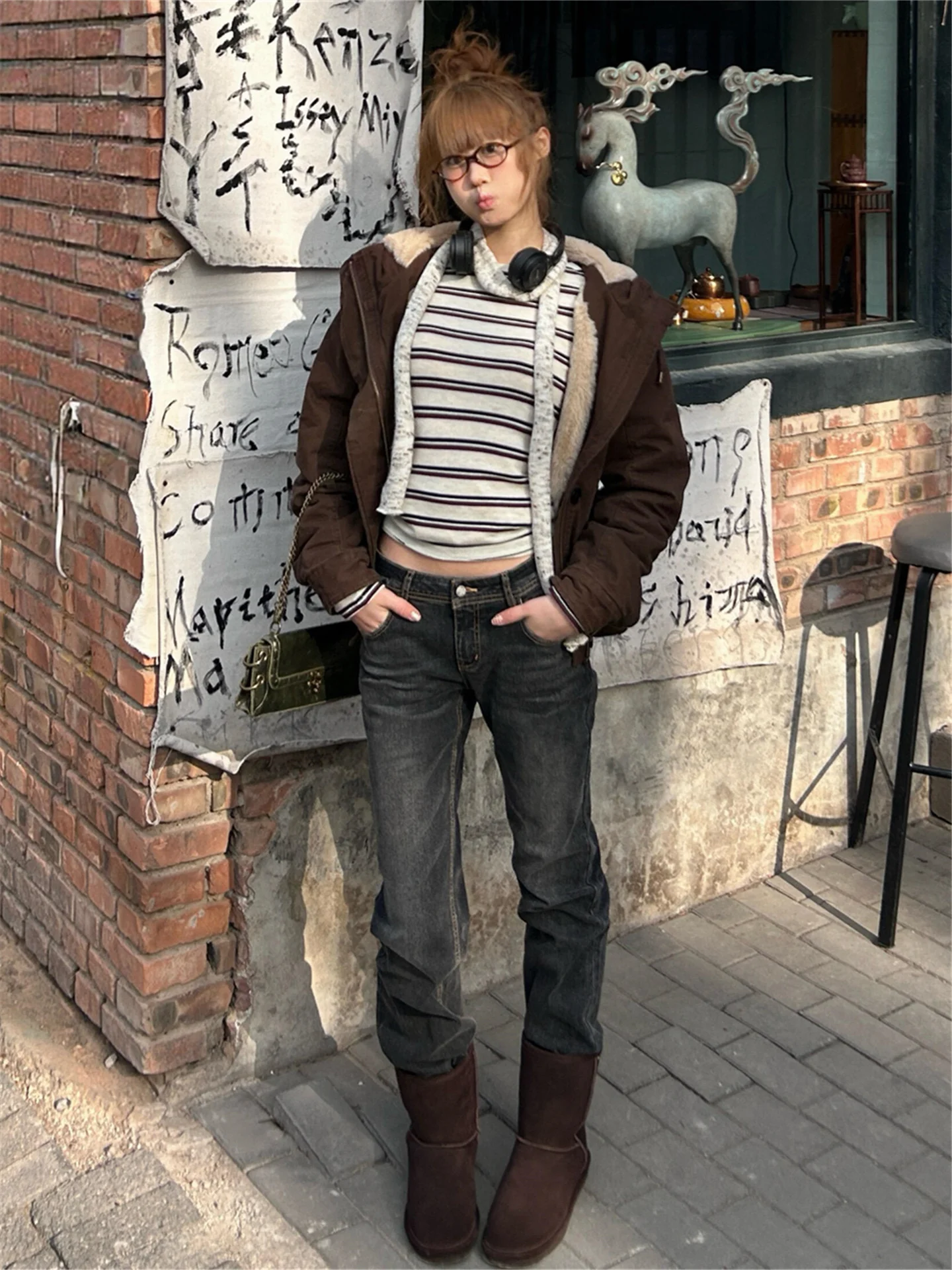 

American Street Style Retro Low Waist Bell Bottom Jeans Women's Spring Autumn Slimming Washed Versatile Floor Length Pants