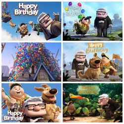 Disney Pixar Movie UP Backdrop Custom Flying House Children Happy Birthday Decoration Banner Baby Shower Photography Background